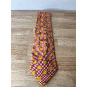 Vintage Yves Saint Laurent YSL Silk Tie Red Gingham Fruit Apple Orange Novelty